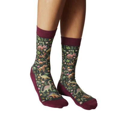 Floral Dinosaur Crew Socks | Women's