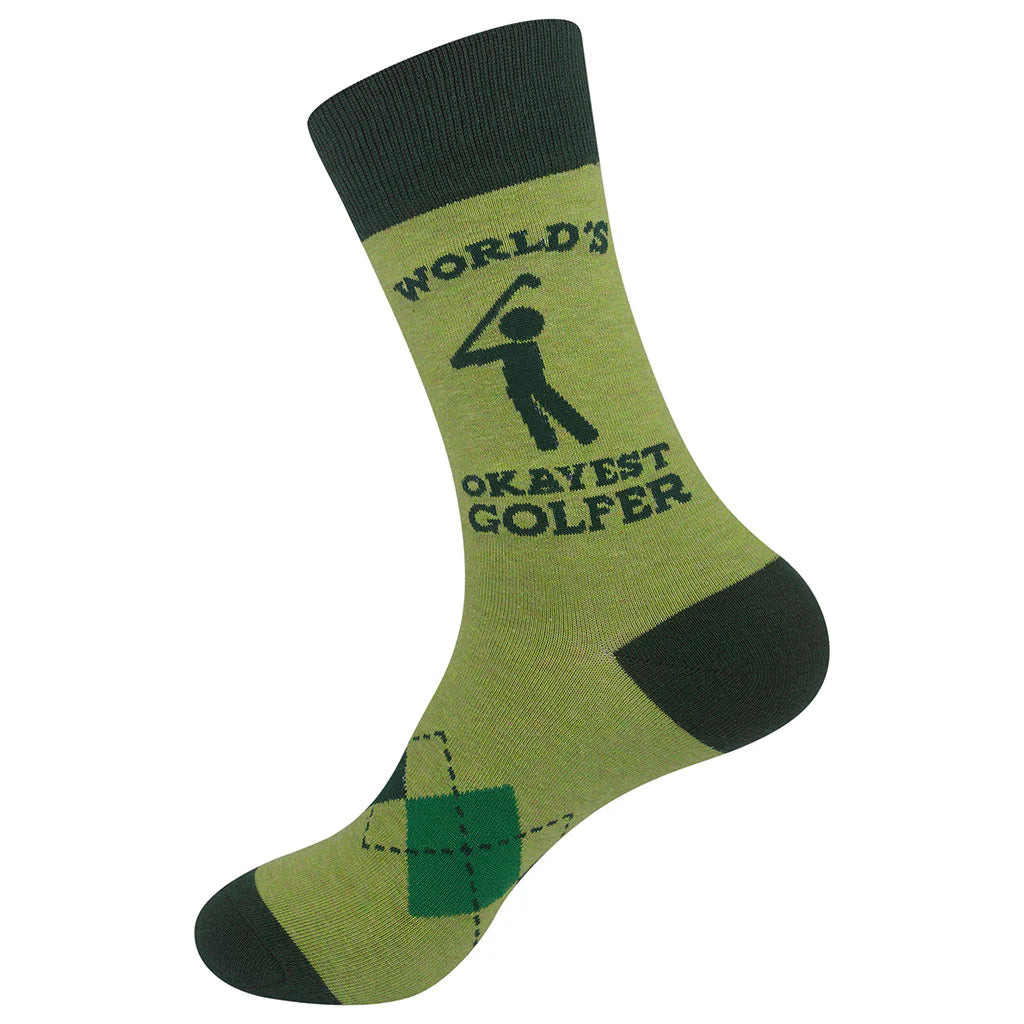 Unisex green golfer crew sock, flat side view with argyle detail on the foot