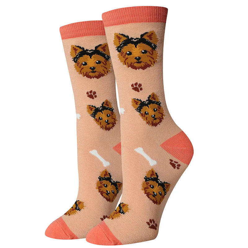 Yorkshire Terrier Pink Crew Socks | Women's - Knock Your Socks Off