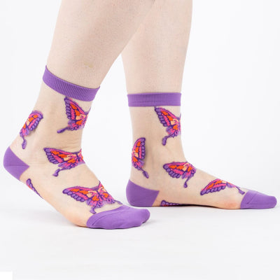 You Are Flutterly Fabulous Sheer Crew Socks | Women's - Knock Your Socks Off