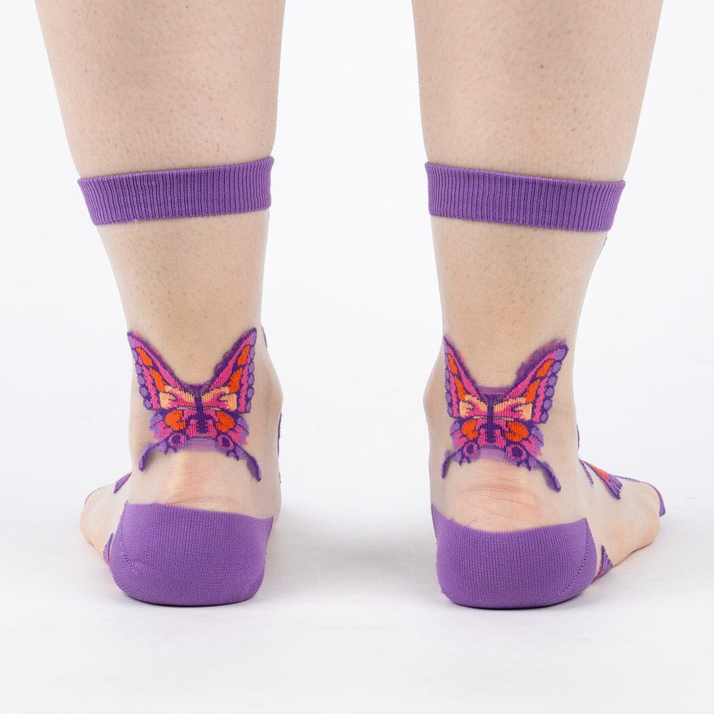 Women's butterfly sheer crew sock, alternate worn shot