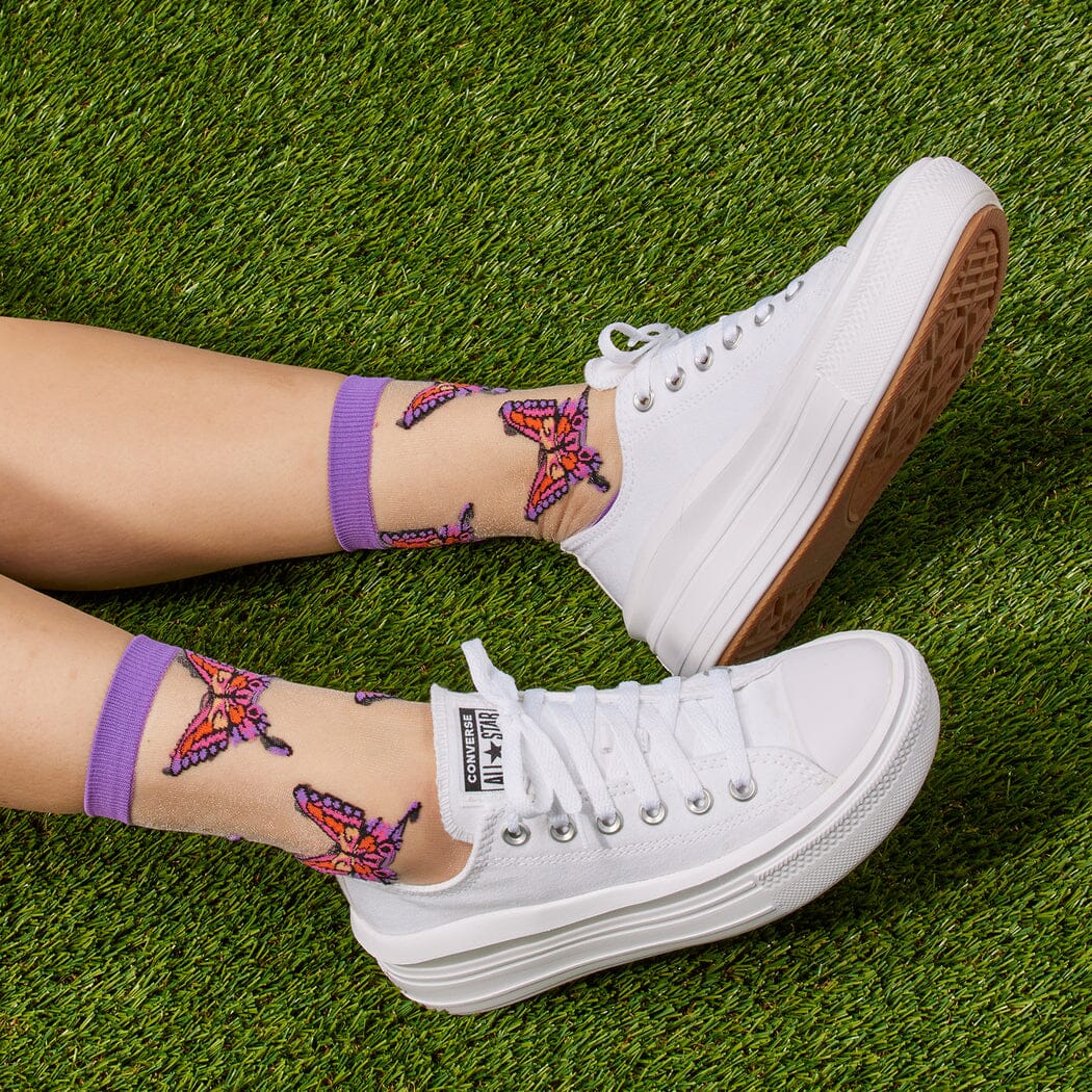 You Are Flutterly Fabulous Sheer Crew Socks | Women's - Knock Your Socks Off