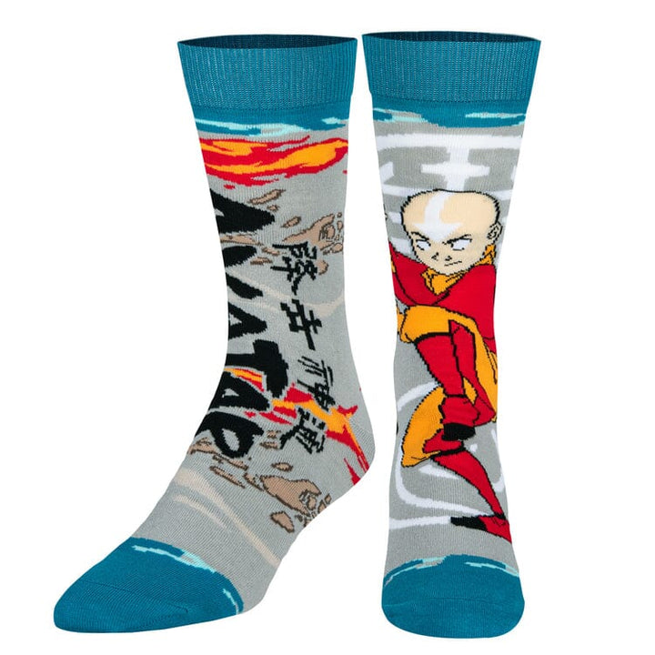 Aang Last Airbender crew socks shown front-facing with the airbending character and swirling design
