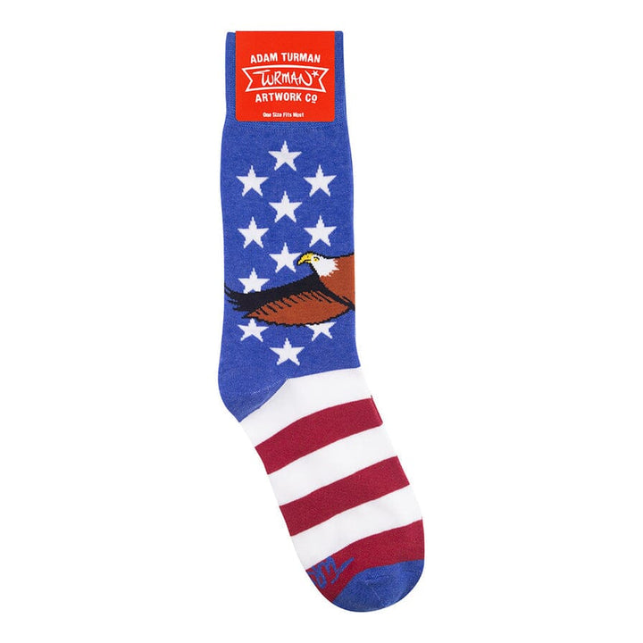 Flag eagle sock with Adam Turman Artwork Co. header card showing the eagle and stars-and-stripes design