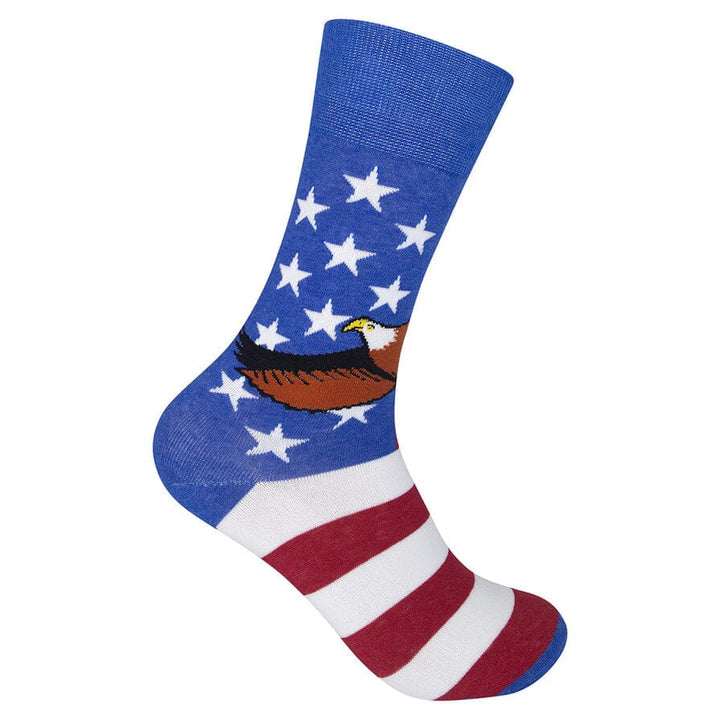 Side view of the flag eagle sock showing the bald eagle gliding across the blue star field
