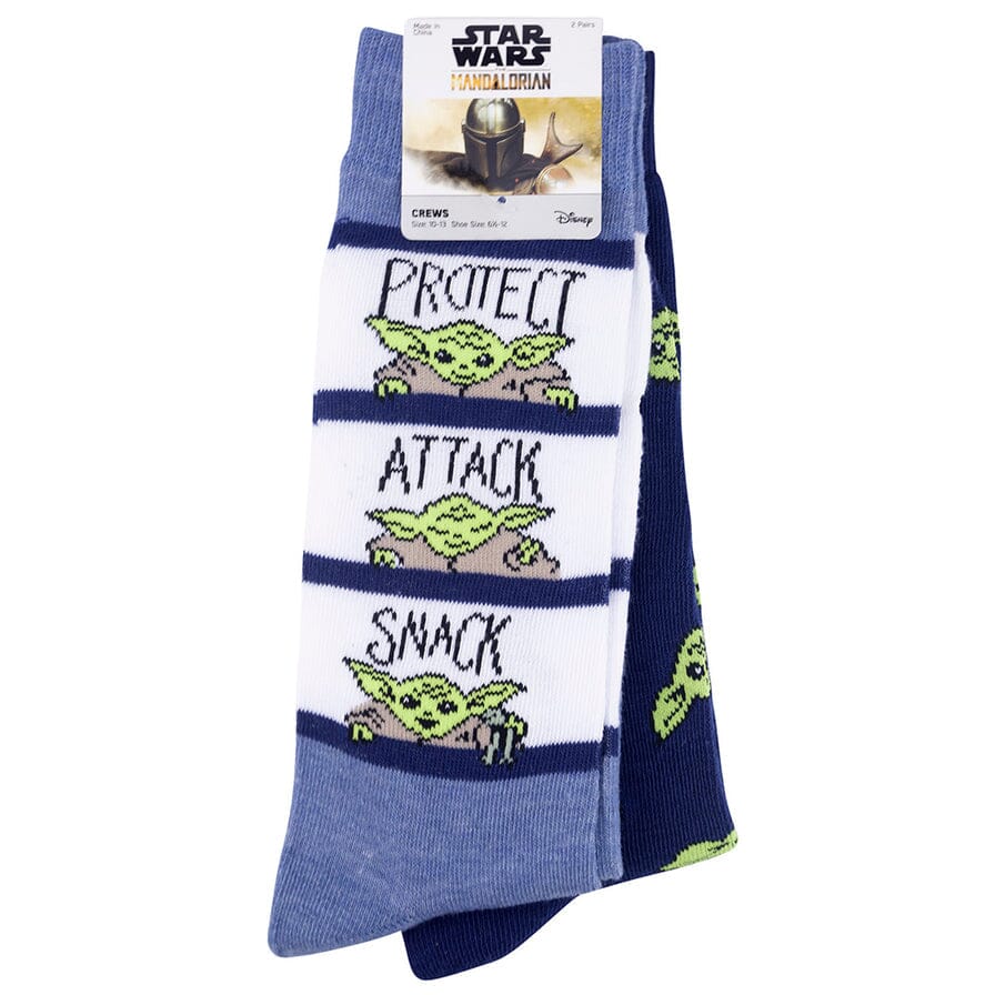 Baby Yoda - Protect Attack Snack 2-pk Star Wars Crew Socks | Unisex - Knock Your Socks Off