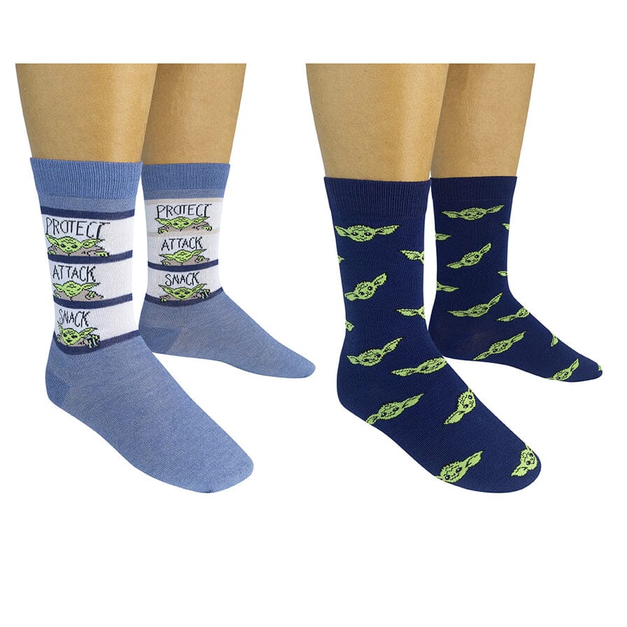 Baby Yoda - Protect Attack Snack 2-pk Star Wars Crew Socks | Unisex - Knock Your Socks Off