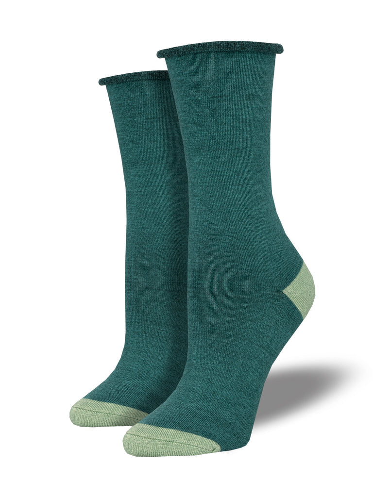 Bamboo Contrast Heel Toe Roll Top Crew Socks | Women's - Knock Your Socks Off