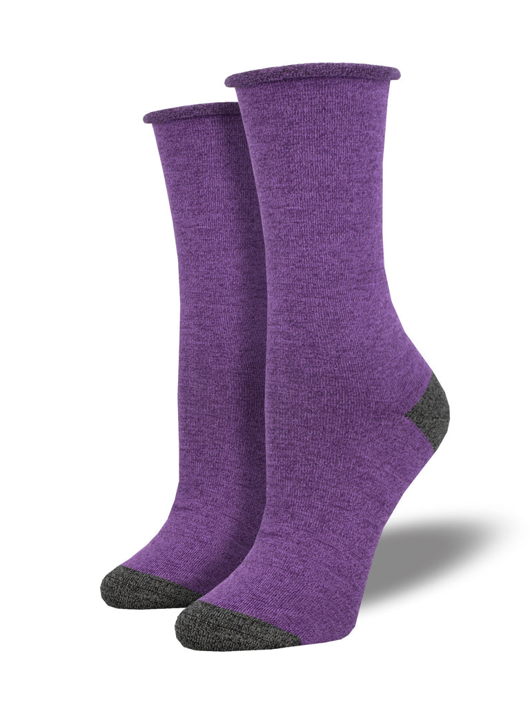Bamboo Contrast Heel Toe Roll Top Crew Socks | Women's - Knock Your Socks Off