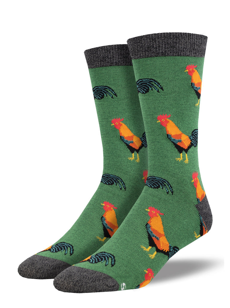 Bamboo Flock Of Roosters Crew Socks | Men's - Knock Your Socks Off