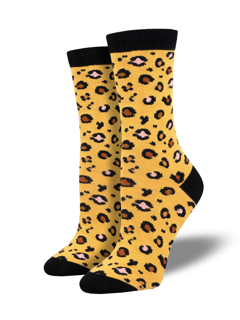 Bamboo Leopard Print Crew Socks | Women&