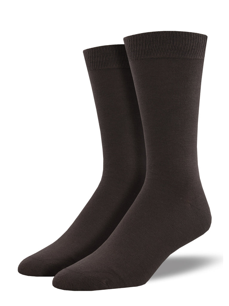 Bamboo Solid Brown Crew Socks | Men's - Knock Your Socks Off