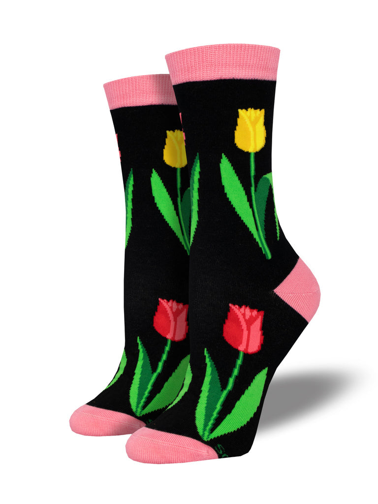 Bamboo Spring Tulips Crew Socks | Women's - Knock Your Socks Off