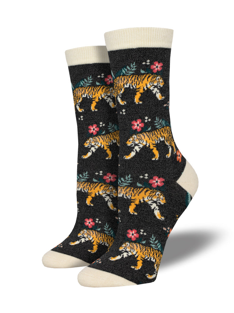 Bamboo Tiger Floral Crew Socks | Women's - Knock Your Socks Off