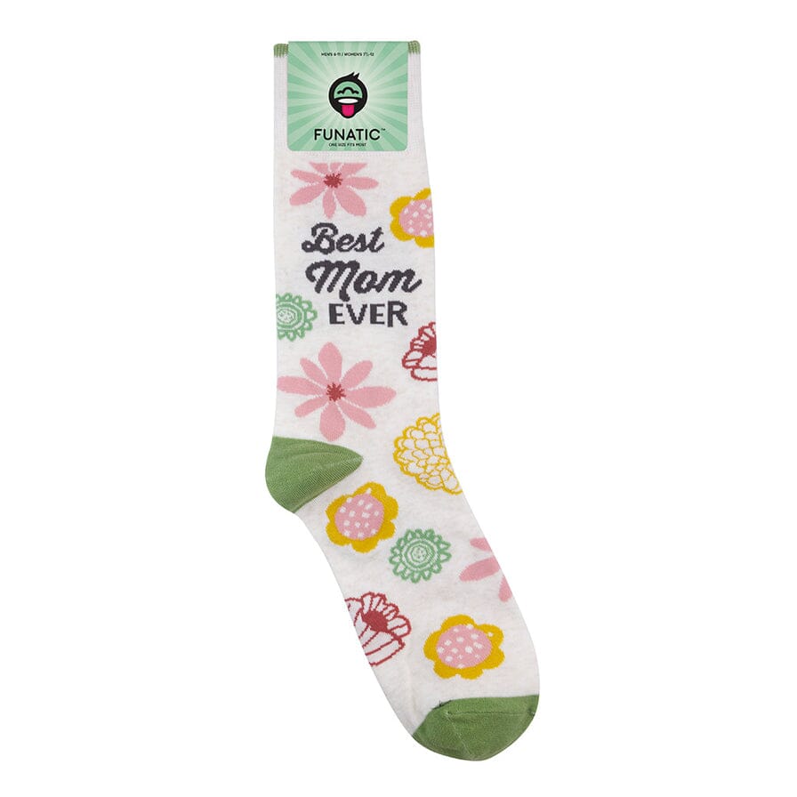 Floral mom sock with Funatic header card showing the &