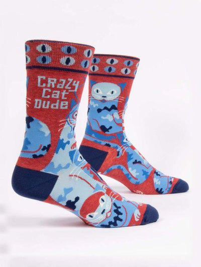 Blue Q - Crazy Cat Dude Crew Socks | Men's - Knock Your Socks Off
