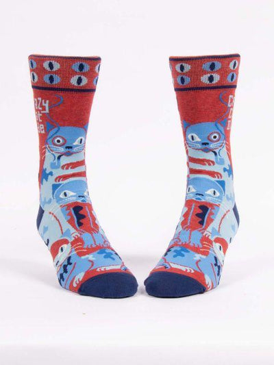 Blue Q - Crazy Cat Dude Crew Socks | Men's - Knock Your Socks Off