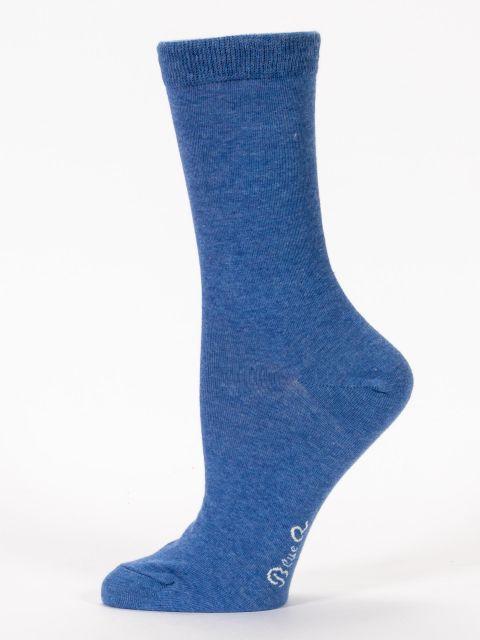 Plain denim-blue back view of the I Have to Pee crew sock showing the solid heel and toe