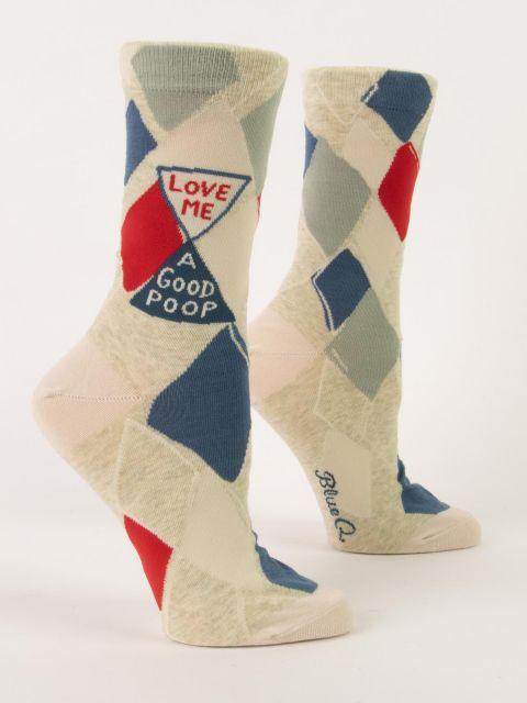 Blue Q - Love Me a Good Poop Crew Socks | Women's - Knock Your Socks Off