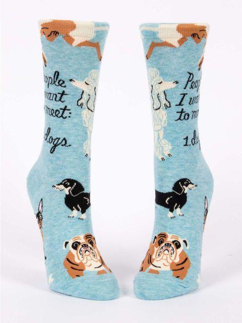 Blue Q - People I Want to Meet: Dogs Crew Socks | Women's - Knock Your Socks Off