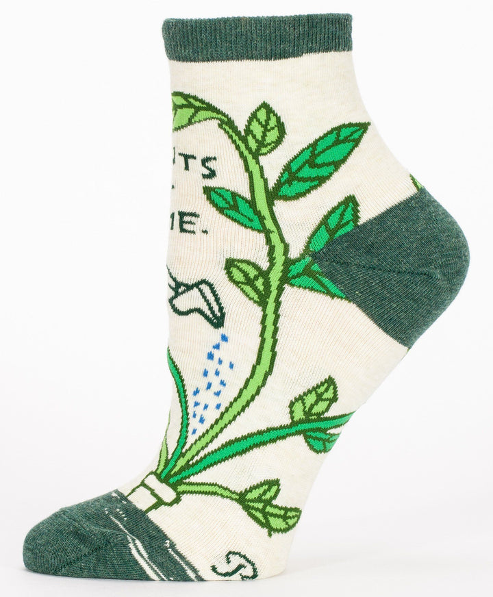Single cream ankle sock showing vines and the text, opposite side view