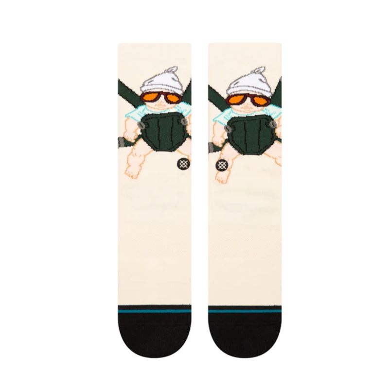 Men's Carlos baby crew socks, flat back view with cream leg and black toe