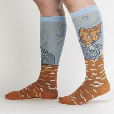 Cat Van Gogh, A Selfie Portrait Knee High Socks | Women's - Knock Your Socks Off