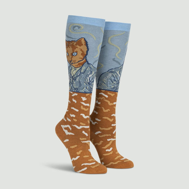Cat Van Gogh, A Selfie Portrait Knee High Socks | Women&
