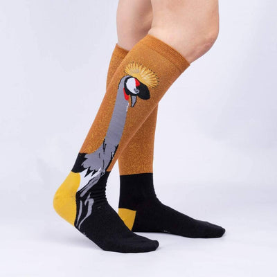 Crowned Crane Knee High Socks | Women's - Knock Your Socks Off