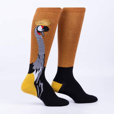Crowned Crane Knee High Socks | Women's - Knock Your Socks Off