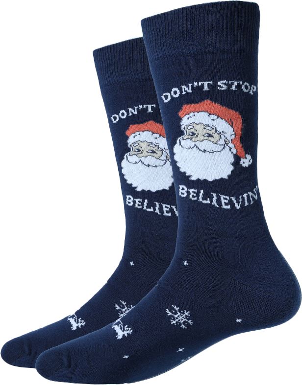 Don't Stop Believin' Santa Crew Socks | Men's - Knock Your Socks Off