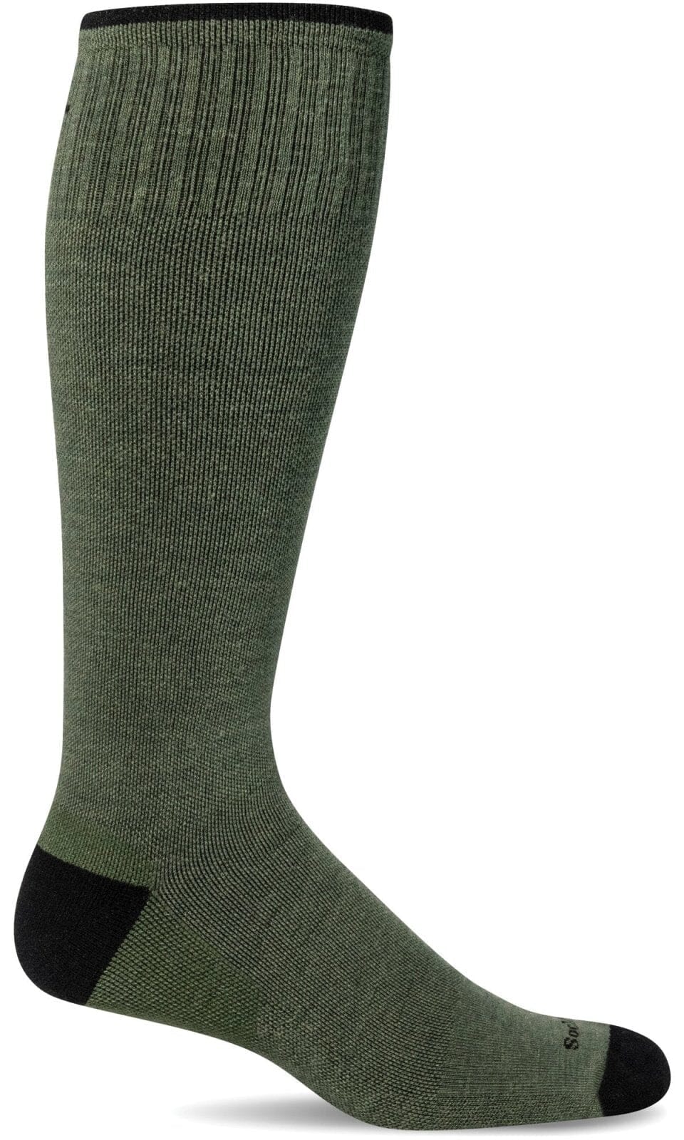 Men's eucalyptus-green firm graduated compression sock shown from the side, knee-high with black heel