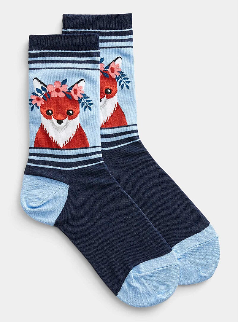 Flower Crown Fox Crew Socks | Women&