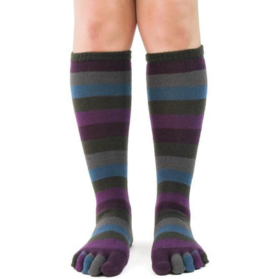 Foot Traffic - Peacock Striped Knee High Toe Socks | Women's - Knock Your Socks Off
