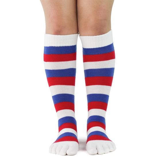 Foot Traffic - Red White Blue Striped Knee High Toe Socks | Women's - Knock Your Socks Off