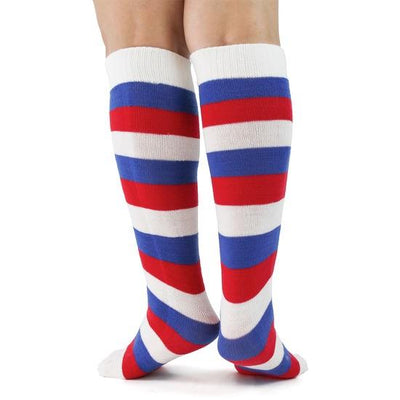 Foot Traffic - Red White Blue Striped Knee High Toe Socks | Women's - Knock Your Socks Off