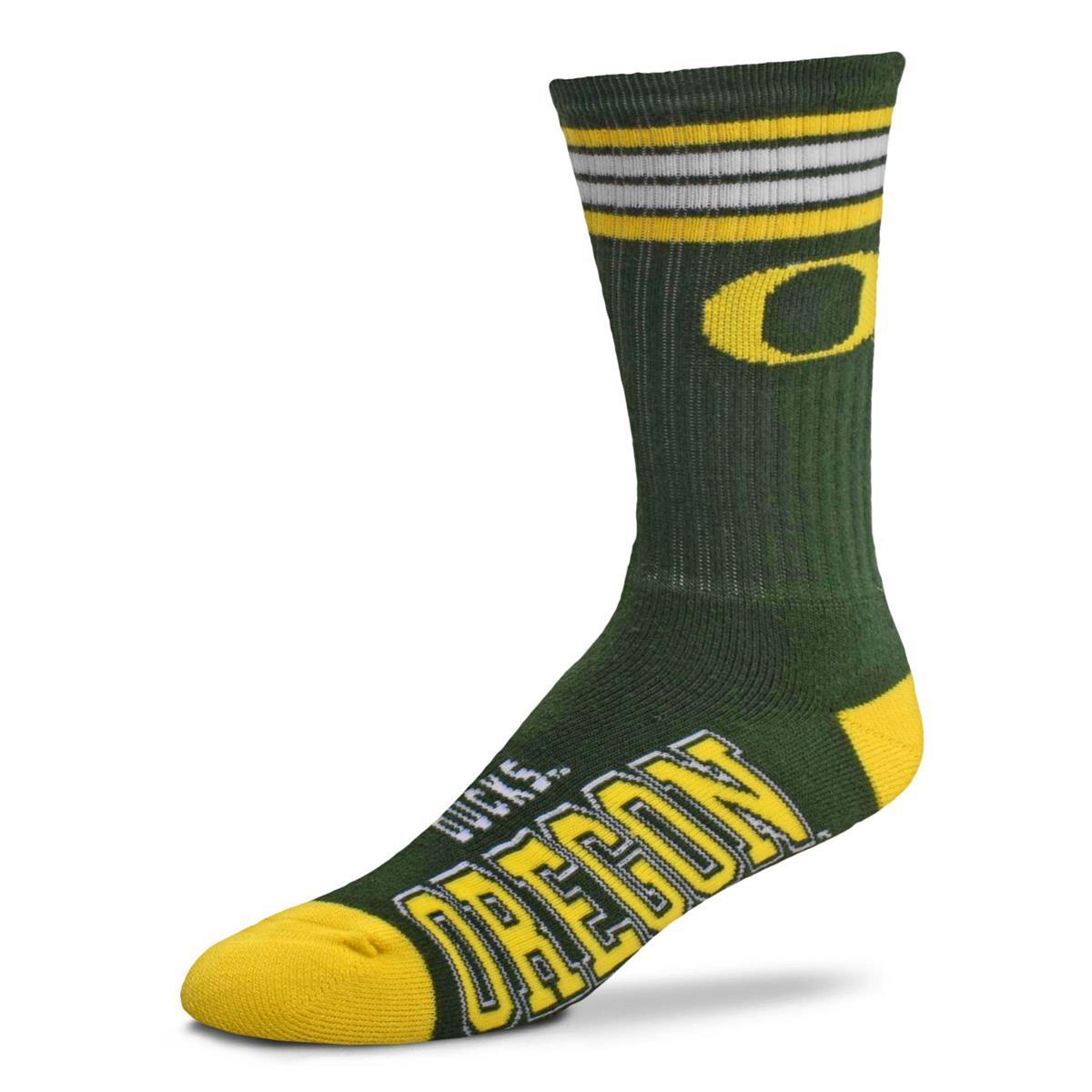 For Bare Feet - University of Oregon Ducks 4 Stripe Crew Socks | Women's - Knock Your Socks Off