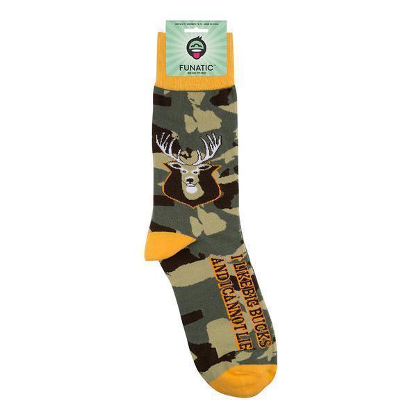 The deer hunting sock in its Funatic packaging displaying the full camo design