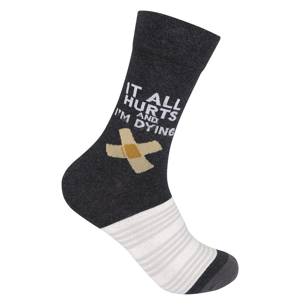 Charcoal crew sock shown upright with &