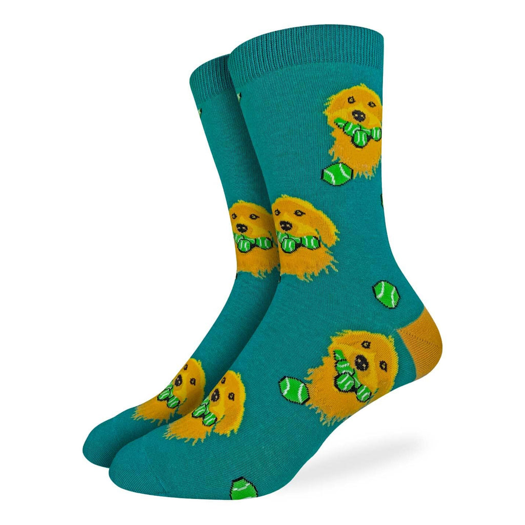 Golden Retriever with Tennis Balls Crew Socks | Men's Knock Your Socks Off Golden Retriever with Tennis Balls Crew Socks | Men's Knock Your Socks Off