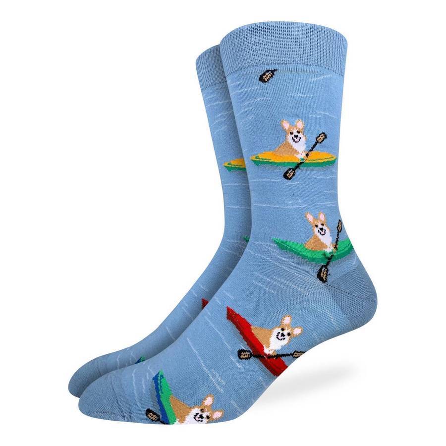 Good Luck Sock - Corgi Kayaking Crew Socks | Men's - Knock Your Socks Off