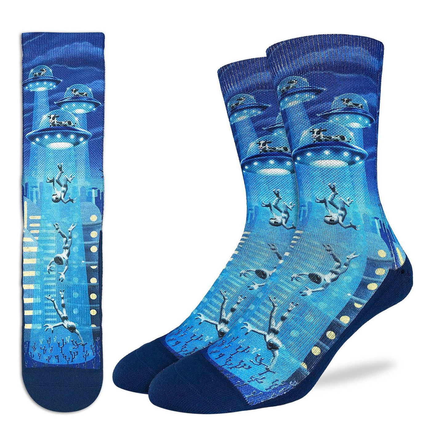 Good Luck Sock - Cows Abducting Aliens Crew Socks | Men's - Knock Your Socks Off