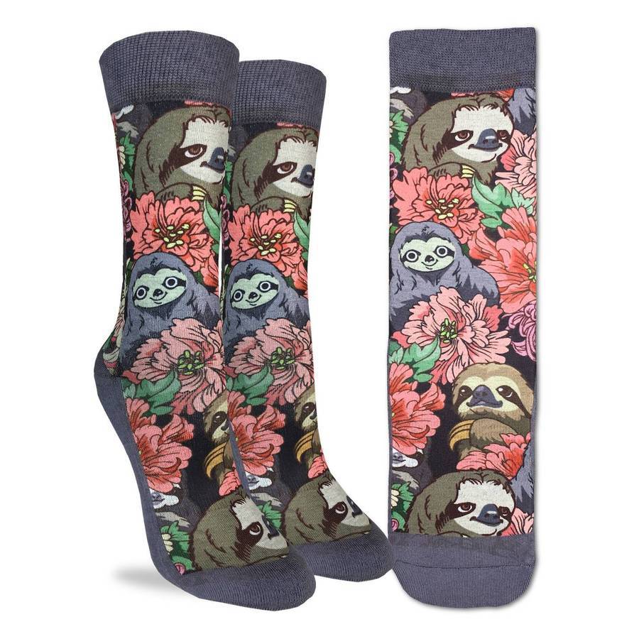 Good Luck Sock - Floral Sloths Crew Socks | Women's - Knock Your Socks Off