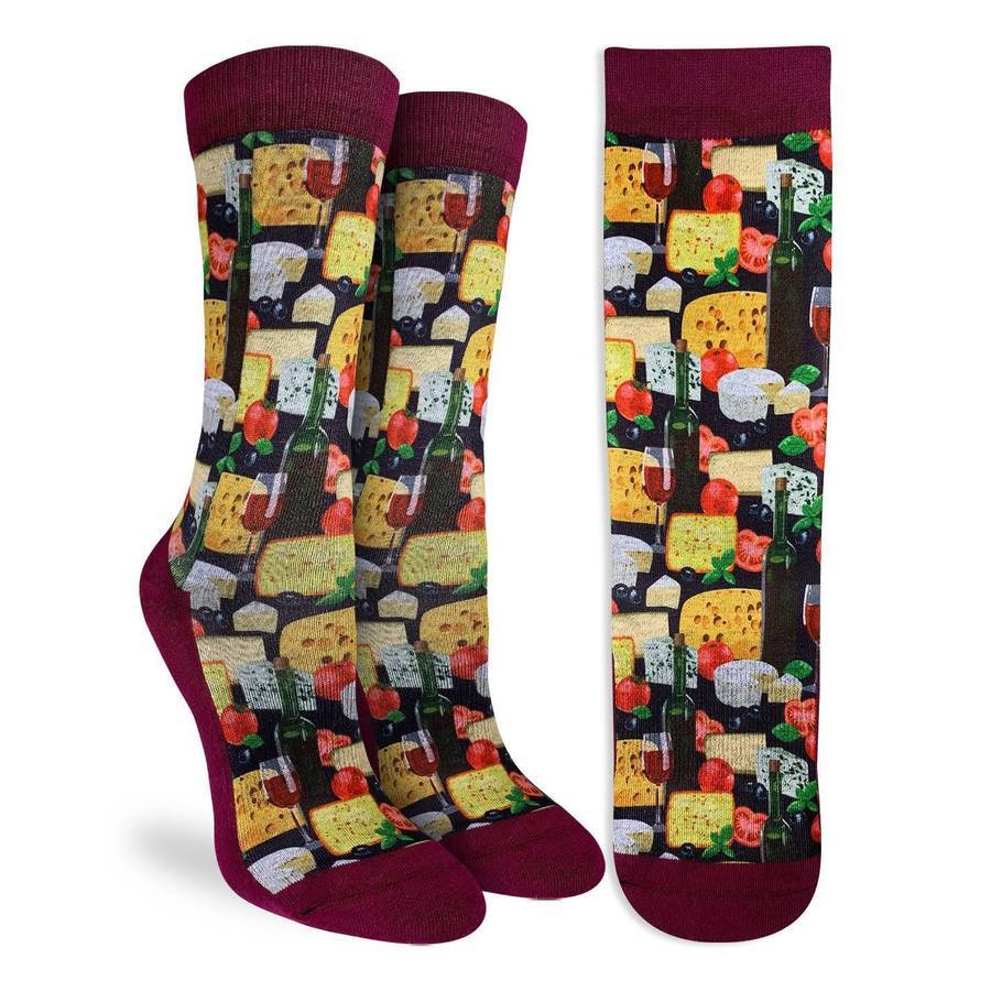 Good Luck Sock - Wine & Cheese Crew Socks | Women's - Knock Your Socks Off