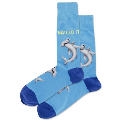 HOT SOX - "Nailed It" Hammerhead Shark Crew Socks | Men's - Knock Your Socks Off
