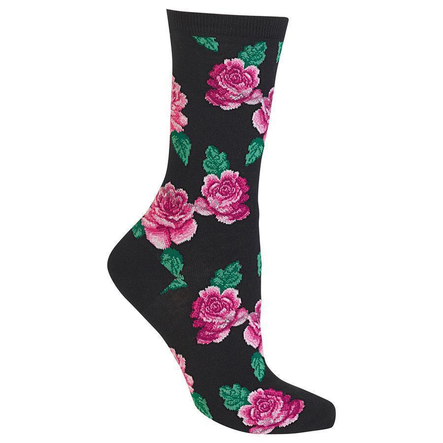 HOT SOX - Rose Print Crew Socks | Women's - Knock Your Socks Off