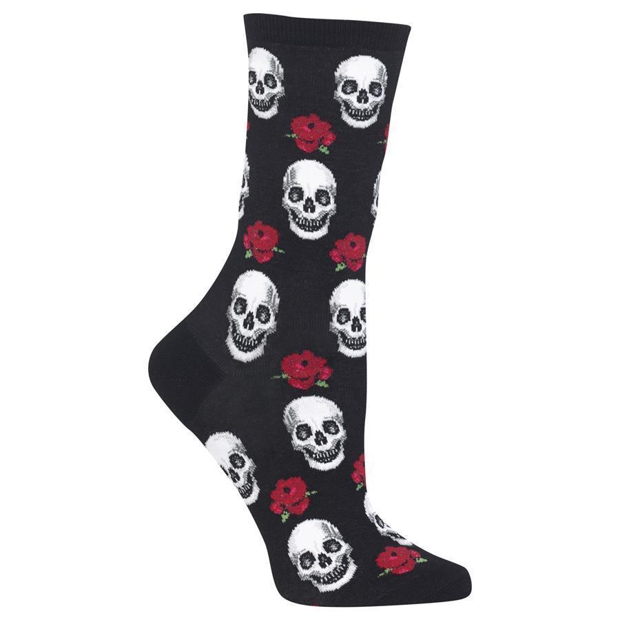 HOT SOX - Skull and Roses Crew Socks | Women's - Knock Your Socks Off