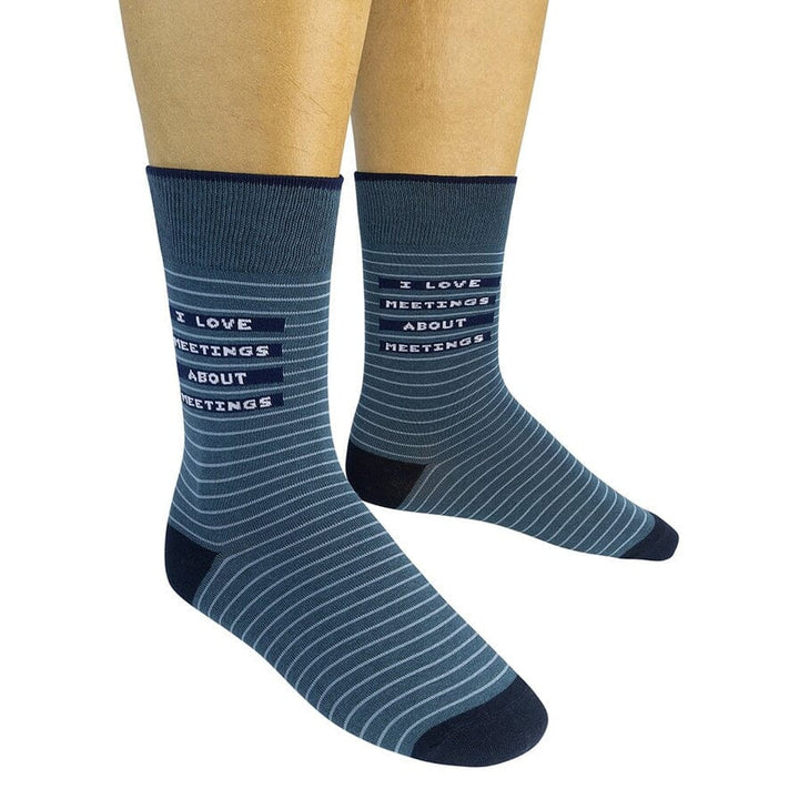 Pair of striped meetings socks worn on a model&