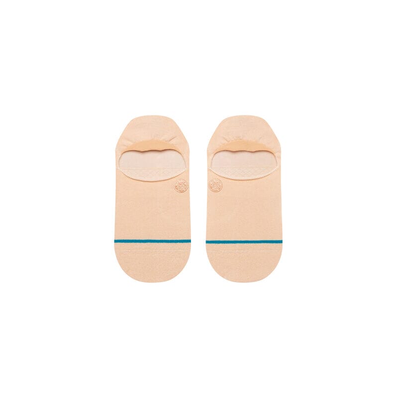 Women's oatmeal no-show socks laid flat front view showing the hidden cut and heel grip
