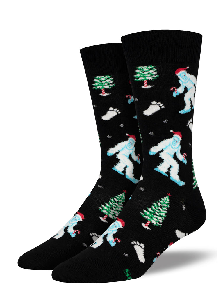Is It Christmas Yeti - Black Crew Socks | Men's - Knock Your Socks Off